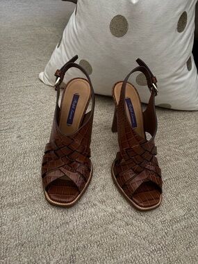 Ralph Lauren Brown Croc-Embossed Woven Slingback Heels-NEW, never worn!